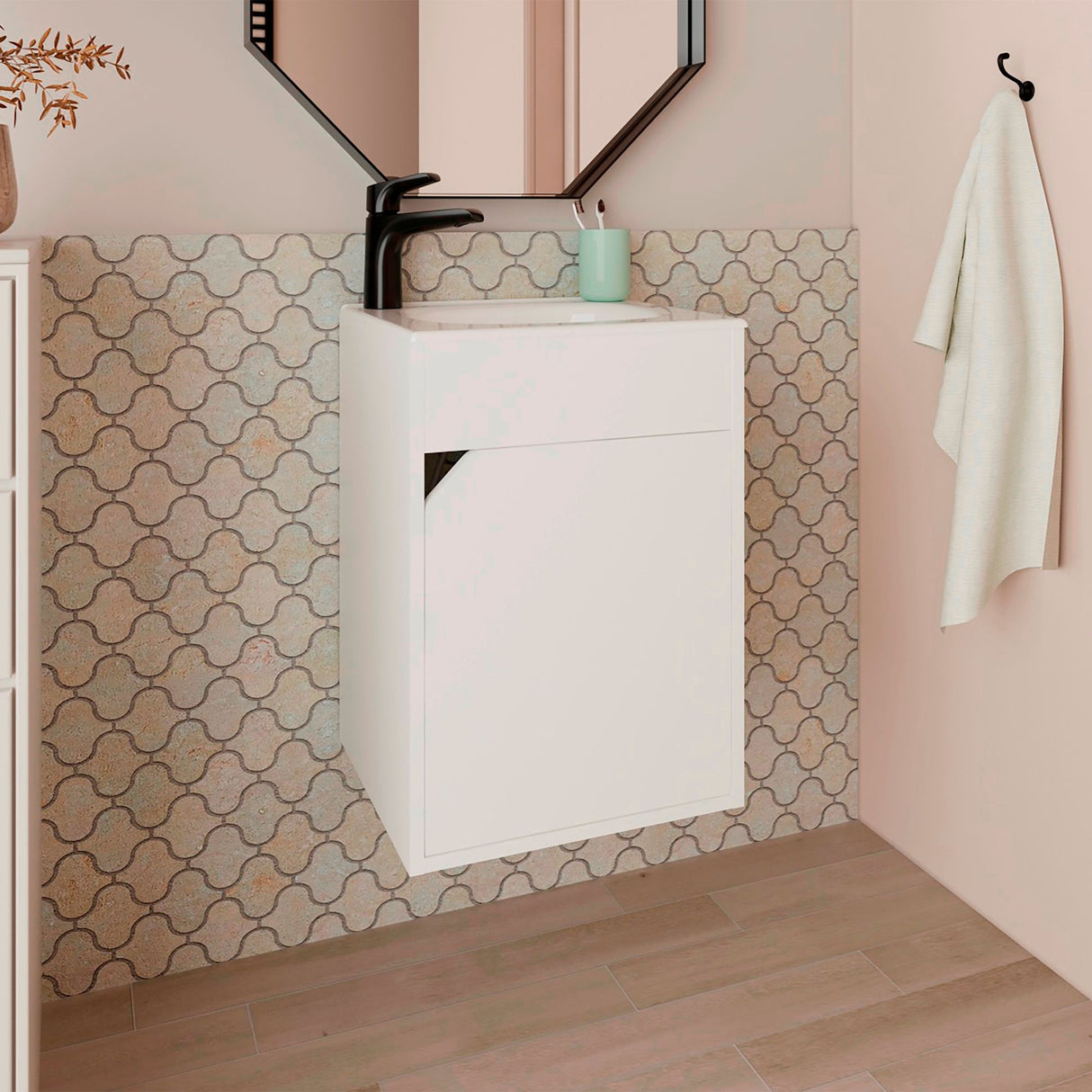 Mueble para Lavamanos Bethel Blanco 39.4x55cm Individual Flotante con Lavamanos Integrado y sin Cajones - MUEBLES PARA LAVAMANOS | Bylmo