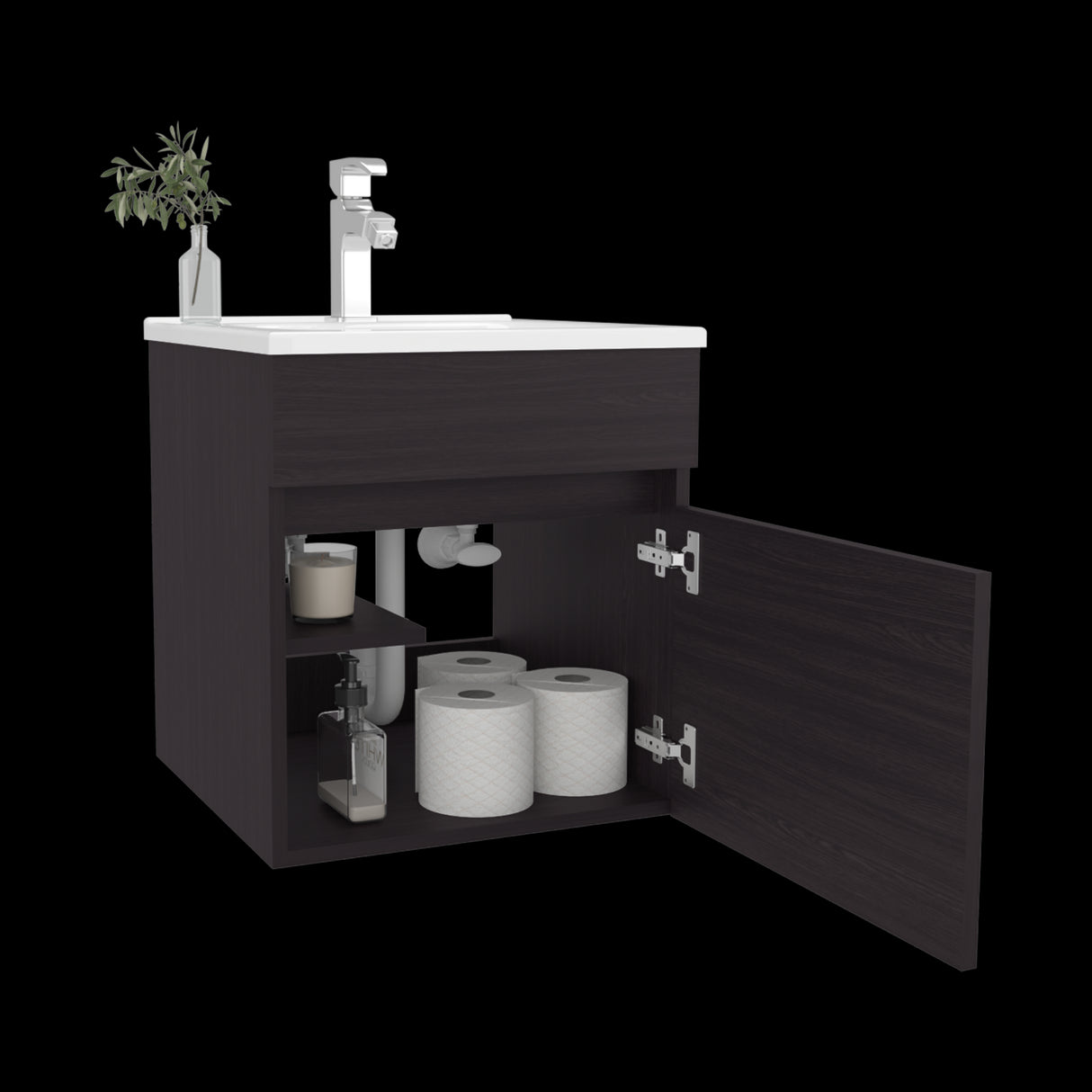 Mueble para Lavamanos Primavera Wengue 44.5x48cm Individual Flotante con Lavamanos Integrado y sin Cajones - MUEBLES PARA LAVAMANOS | Bylmo