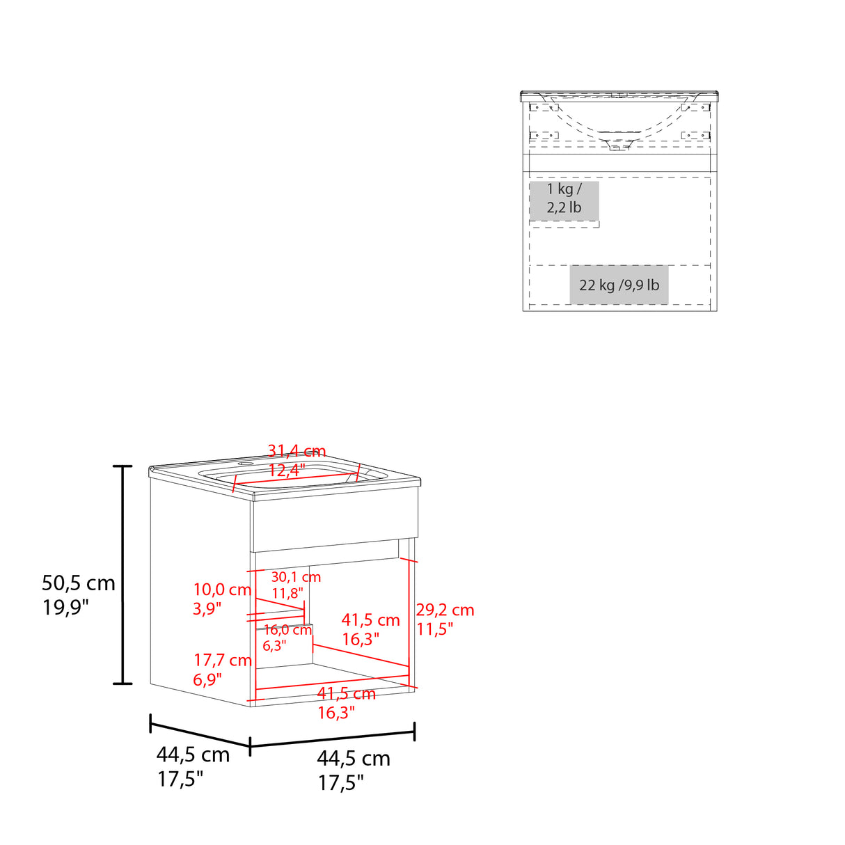 Mueble para Lavamanos Primavera Wengue 44.5x48cm Individual Flotante con Lavamanos Integrado y sin Cajones - MUEBLES PARA LAVAMANOS | Bylmo