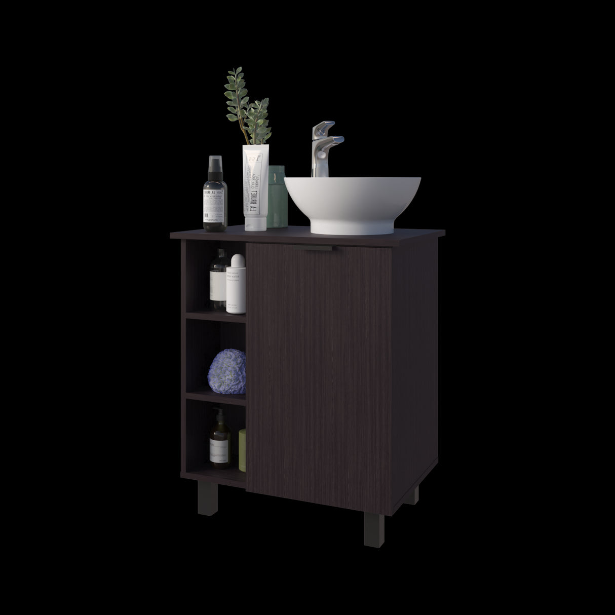 Mueble para Lavamanos Alegra Wengue 62x88.4cm Individual con Lavamanos Vessel y sin Cajones - MUEBLES PARA LAVAMANOS | Bylmo