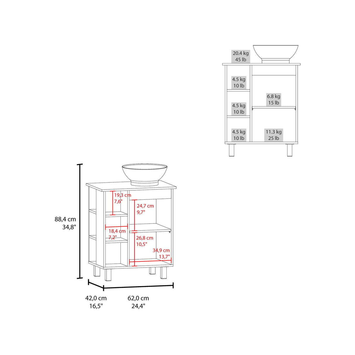 Mueble para Lavamanos Alegra Wengue 62x88.4cm Individual con Lavamanos Vessel y sin Cajones - MUEBLES PARA LAVAMANOS | Bylmo