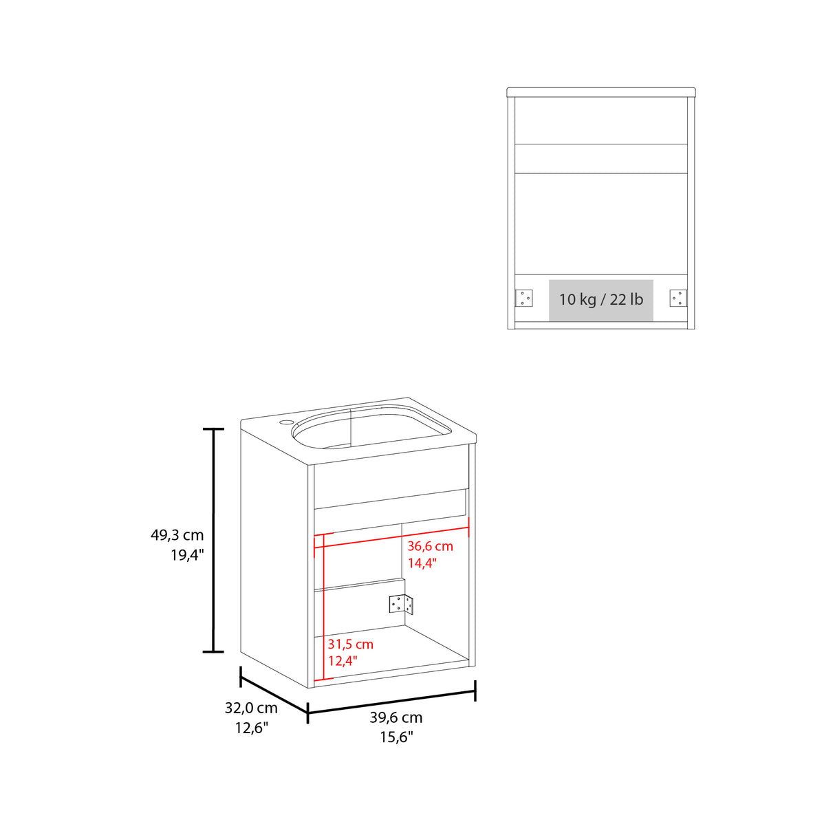 Mueble para Lavamanos Furman Wengue 39.6x49.3cm Individual Flotante con Lavamanos Integrado y sin Cajones - MUEBLES PARA LAVAMANOS | Bylmo