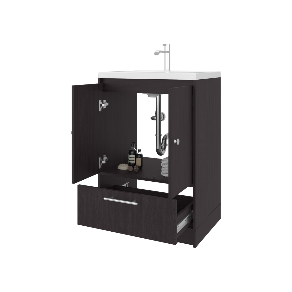 Mueble para Lavamanos Madison Wengue 60x89.7cm Individual con Lavamanos Integrado y con Un Cajón - MUEBLES PARA LAVAMANOS | Bylmo