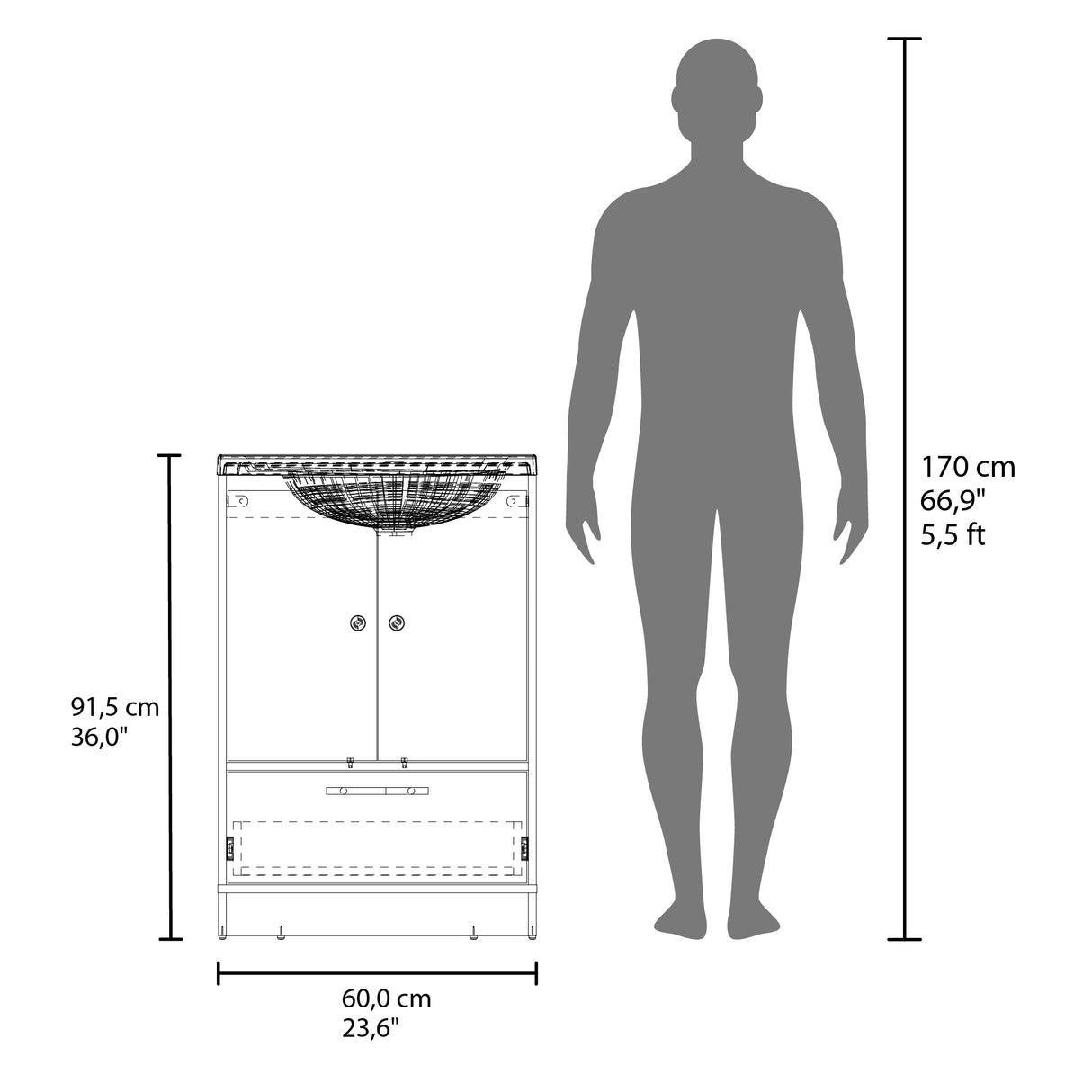 Mueble para Lavamanos Madison Wengue 60x89.7cm Individual con Lavamanos Integrado y con Un Cajón - MUEBLES PARA LAVAMANOS | Bylmo