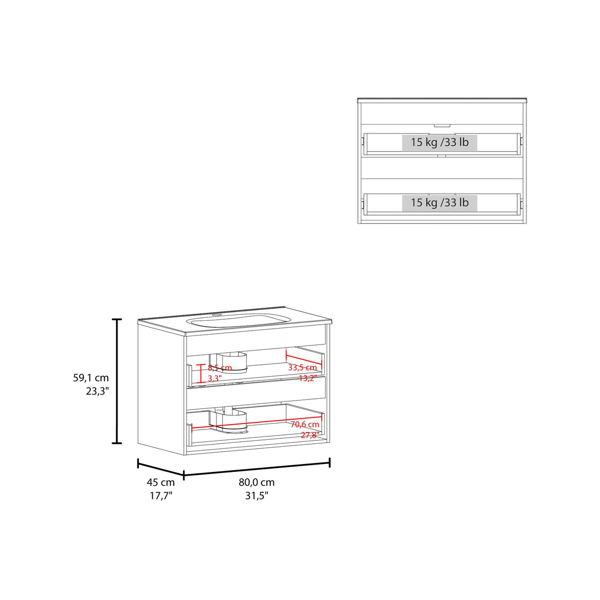 Mueble para Lavamanos Opalo Wengue 80x56.8cm Individual Flotante con Lavamanos Integrado y con Dos - MUEBLES PARA LAVAMANOS | Bylmo