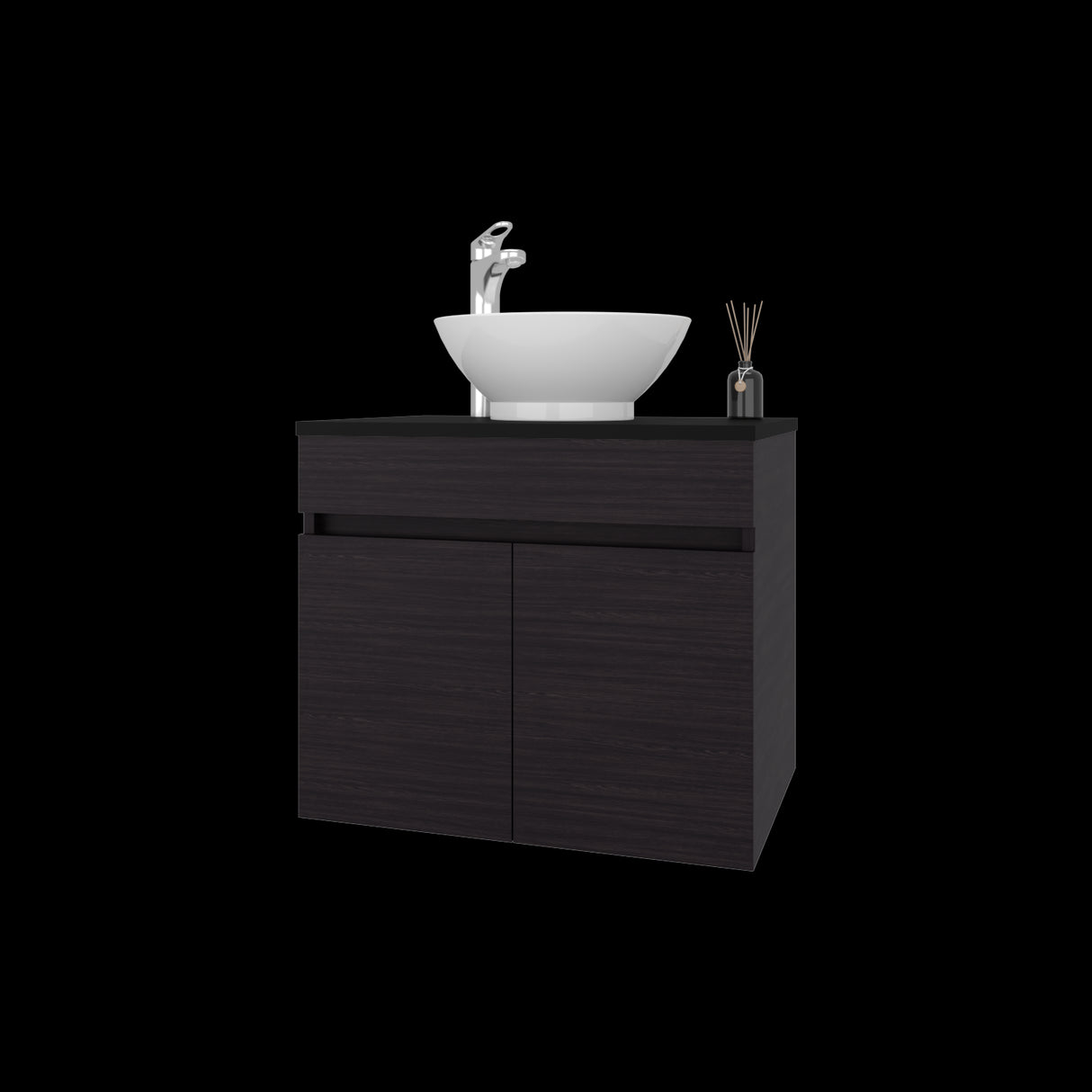 Mueble para Lavamanos Manchester Wengue 59.5x51.8cm Individual Flotante con Lavamanos Vessel y sin Cajones - MUEBLES PARA LAVAMANOS | Bylmo