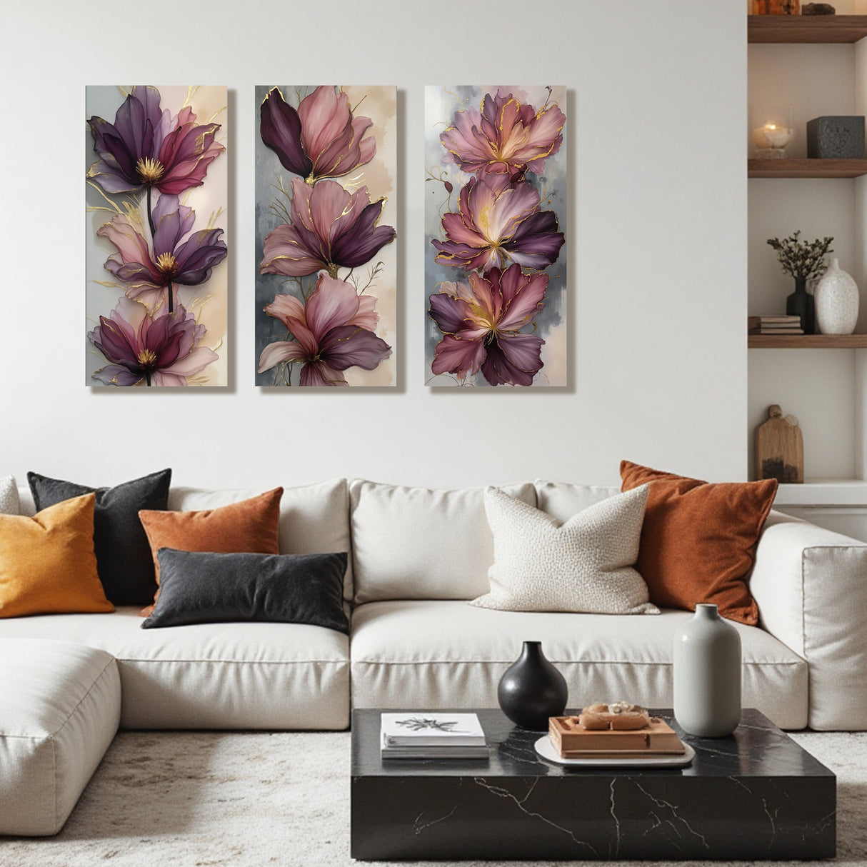 Set 3 Cuadros Decorativos Moderno Floral 35x73cm - CUADROS | Bylmo