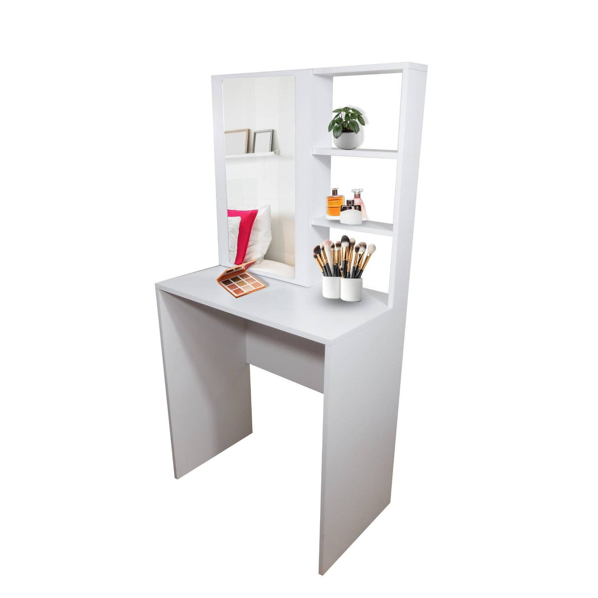 Combo Tocador Mallorca Blanco 70x140cm De Un Puesto con Espejo y con Una Silla - TOCADORES | Bylmo