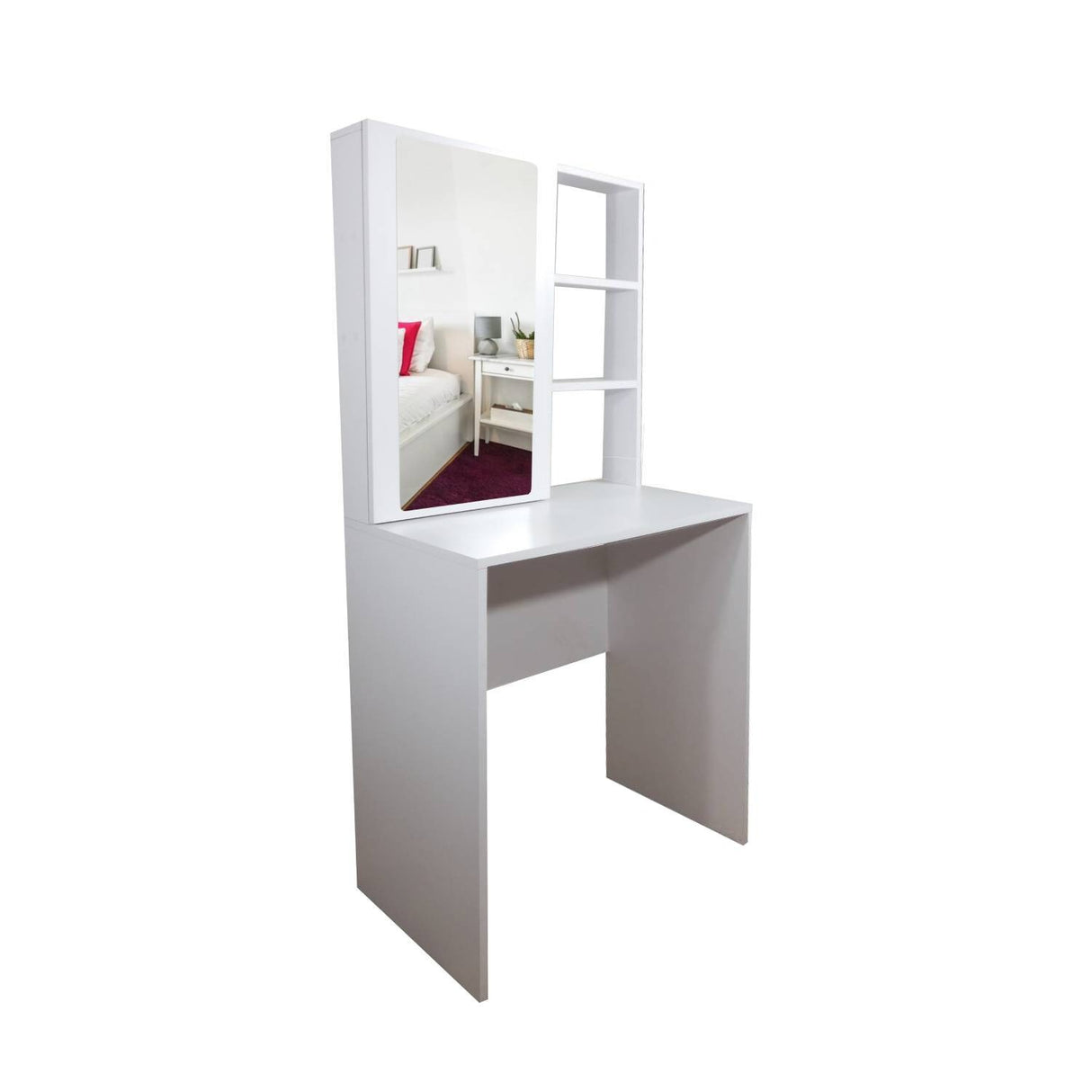 Combo Tocador Mallorca Blanco 70x140cm De Un Puesto con Espejo y con Una Silla - TOCADORES | Bylmo