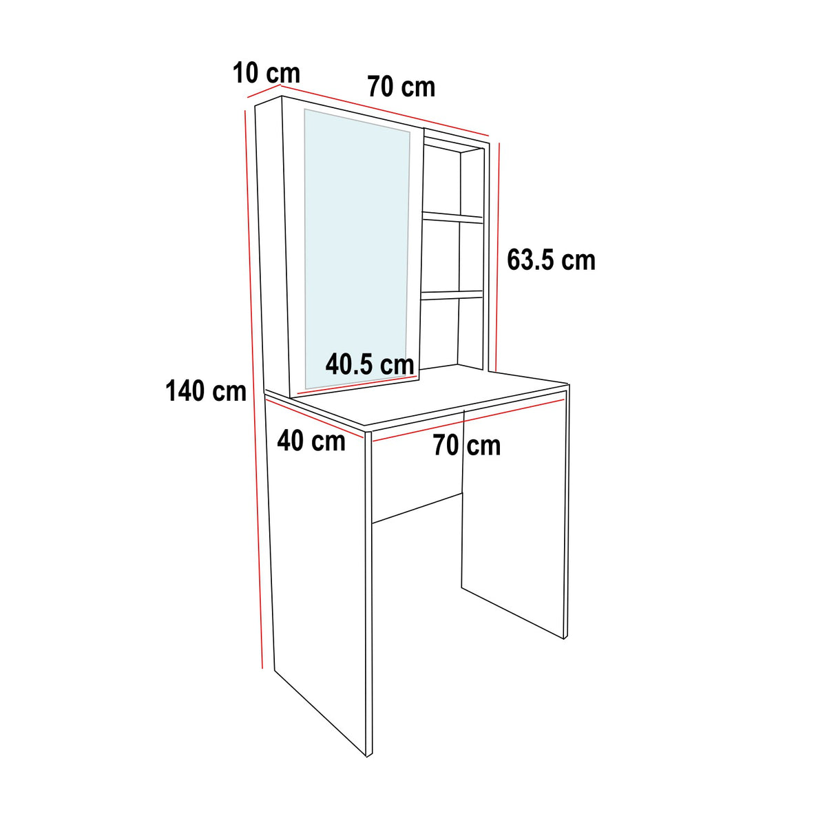 Combo Tocador Mallorca Blanco 70x140cm De Un Puesto con Espejo y con Una Silla - TOCADORES | Bylmo