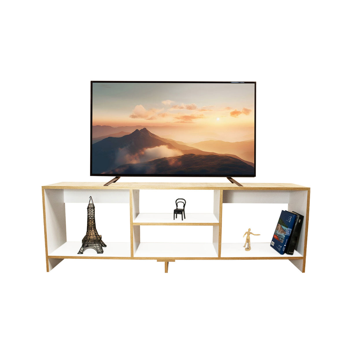 Combo Mueble de TV con Puff Eco Plus Fresno 150x50cm Para TV Hasta 65 Pulgadas con Cuatro Compartimientos - MUEBLES DE TV | Bylmo