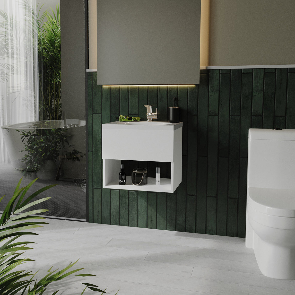 Kit Mueble con Lavamanos Individual Flotante Rayo Eco Blanco 48x40cm Sin Cajones y Sin Puertas - MUEBLES PARA LAVAMANOS | Bylmo