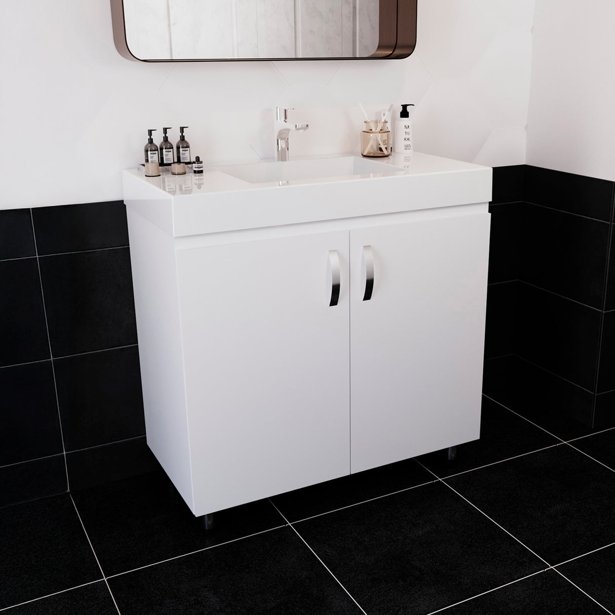 Kit Mueble con Lavamanos Individual Básico Oslo Blanco 94x86cm con Dos Puertas - MUEBLES PARA LAVAMANOS | Bylmo