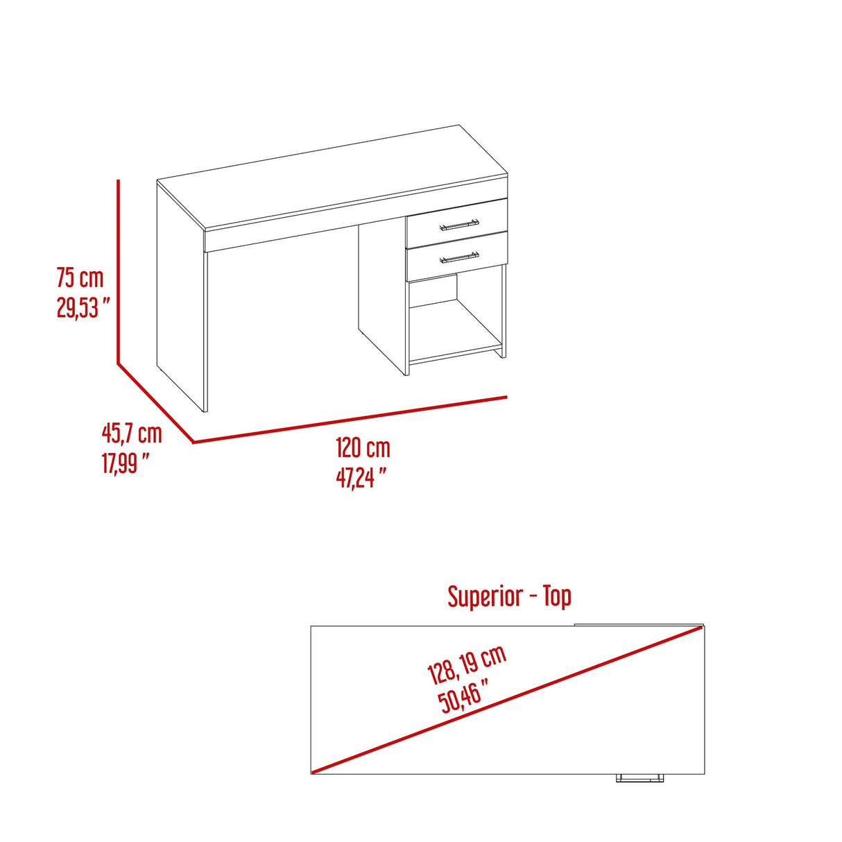 Escritorio Gamer Ibare Plomo y Rojo 120x75cm con Un Cajón - ESCRITORIOS | Bylmo
