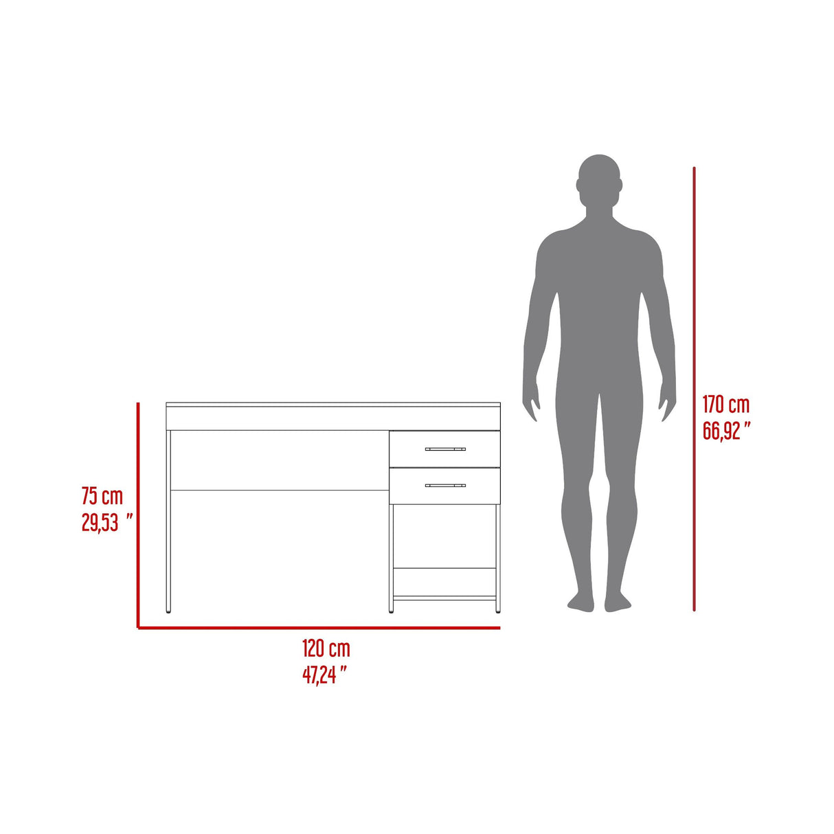 Escritorio Gamer Ibare Plomo y Rojo 120x75cm con Un Cajón - ESCRITORIOS | Bylmo