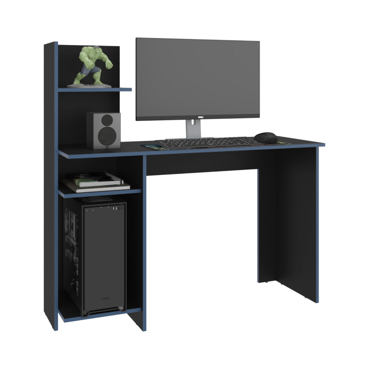 Escritorio Gamer Vilna Wengue y Azul 120x120.6cm sin Cajones - ESCRITORIOS | Bylmo