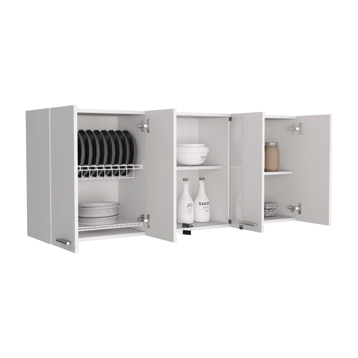 Gabinete de Cocina Vidrio Blanco 150x60cm Con Seis Cajones cn Espacio para Extractor y con Locero - MUEBLES SUPERIORES DE COCINA | Bylmo