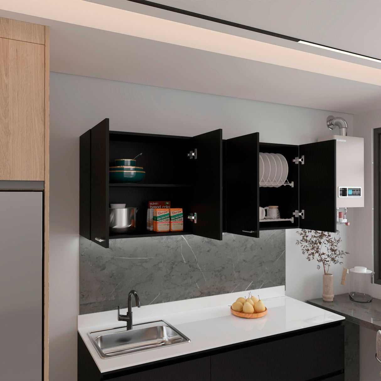 Gabinete de Cocina Portofino Wengue 150x60cm Con Cuatro Cajones cn Espacio para Extractor y con Locero - MUEBLES SUPERIORES DE COCINA | Bylmo