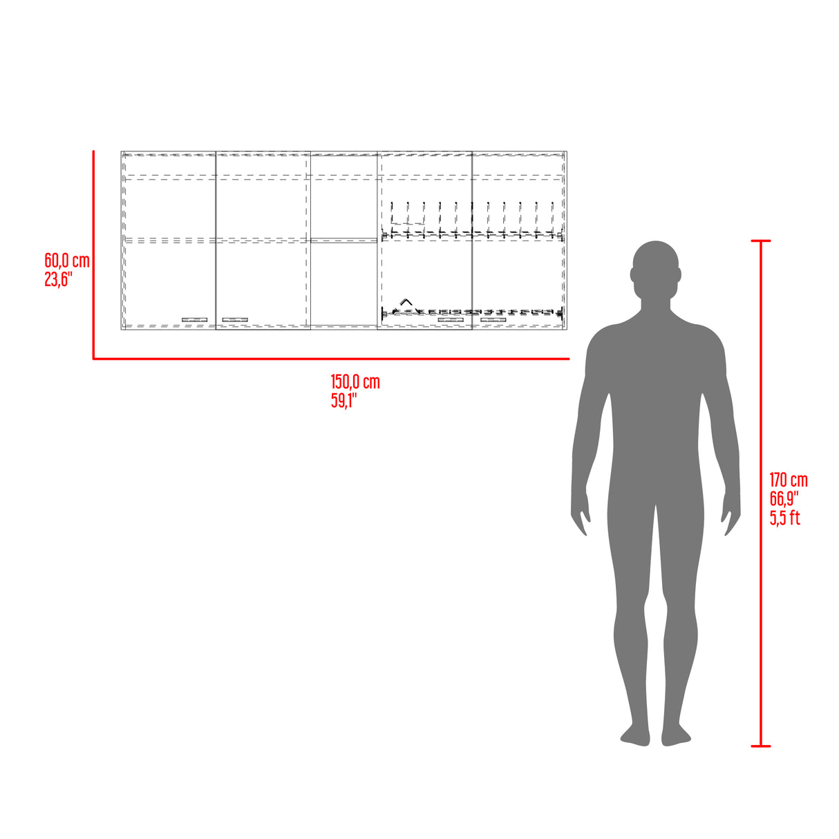 Gabinete de Cocina Portofino Wengue 150x60cm Con Cuatro Cajones cn Espacio para Extractor y con Locero - MUEBLES SUPERIORES DE COCINA | Bylmo