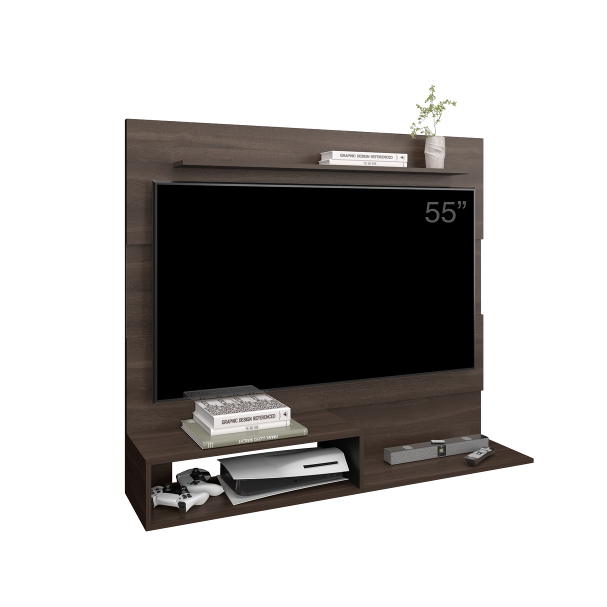 Panel de TV Beijing Milan y Wengue 140x120cm Para TV Hasta 55 Pulgadas con Cinco Compartimientos - MUEBLES DE TV | Bylmo