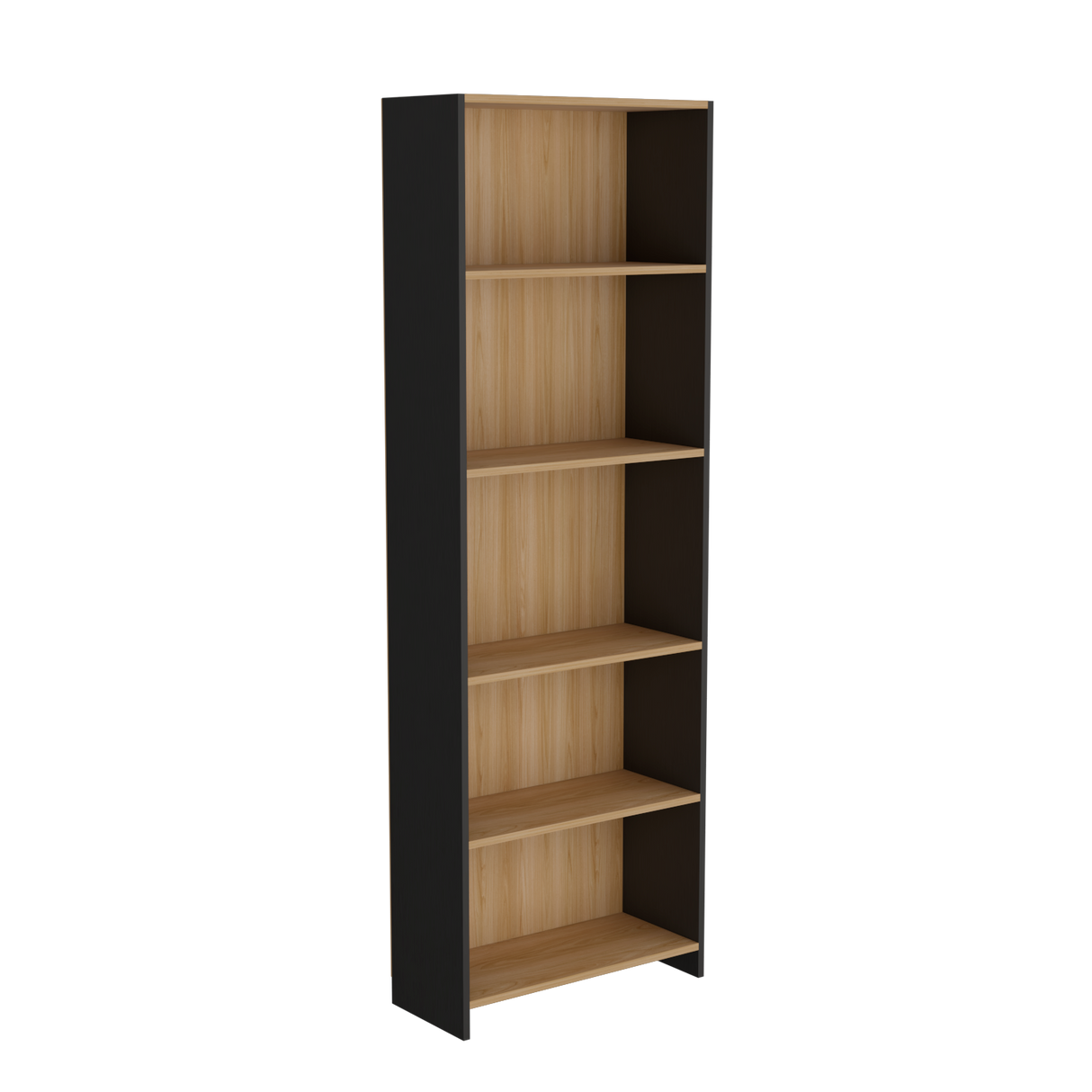 Biblioteca Lisa Fresno y Wengue 63x180.6cm Rectangular con Cinco Compartimientos y con Cuatro Entrepaños - BIBLIOTECAS Y ESTANTERIAS | Bylmo