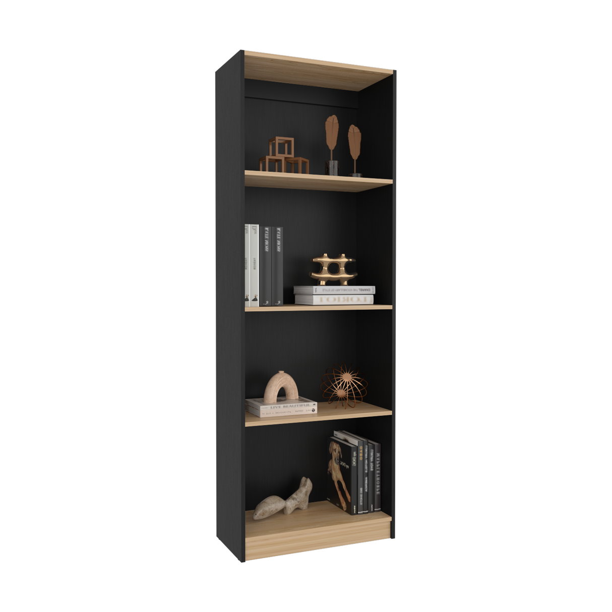 Estantería Home Wengue y Fresno 62.8x180.6cm Rectangular con Cuatro Compartimientos y con Tres Entrepaños - BIBLIOTECAS Y ESTANTERIAS | Bylmo