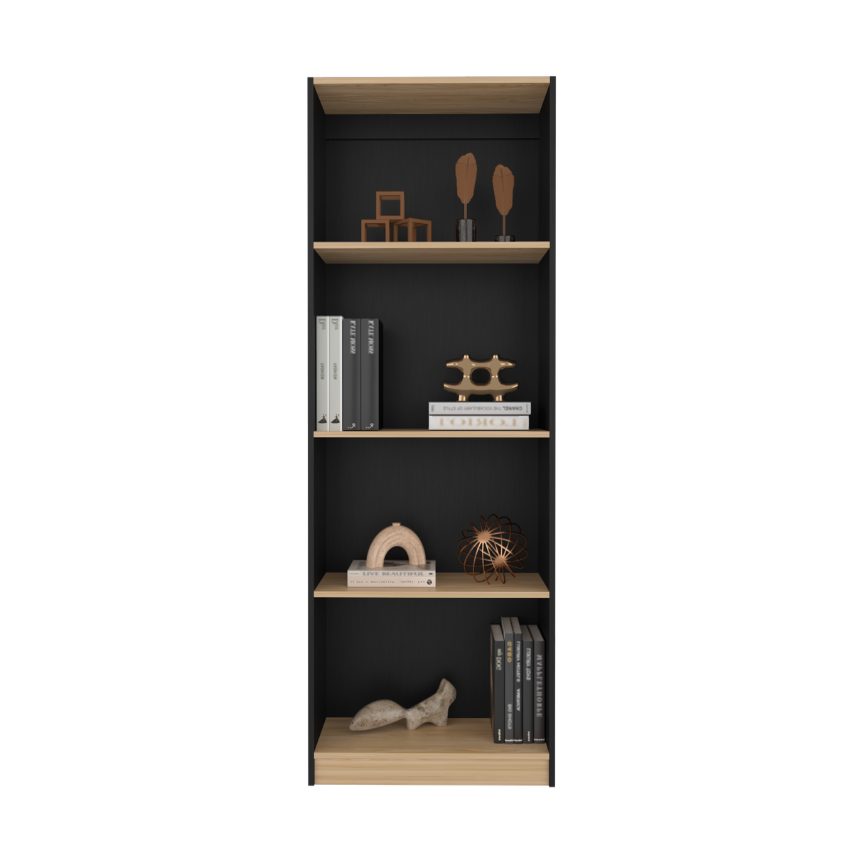 Estantería Home Wengue y Fresno 62.8x180.6cm Rectangular con Cuatro Compartimientos y con Tres Entrepaños - BIBLIOTECAS Y ESTANTERIAS | Bylmo