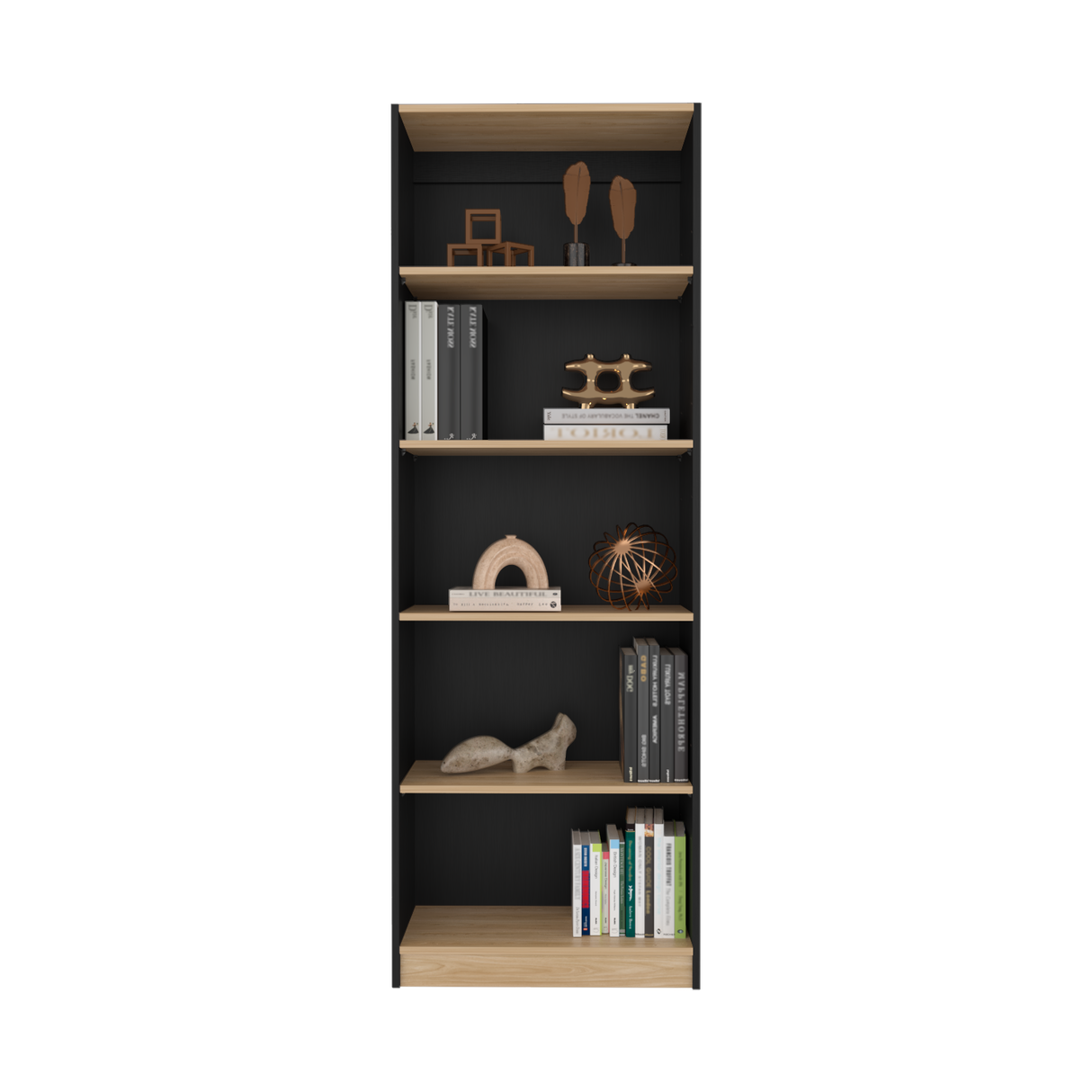 Estantería Home Wengue y Fresno 62.8x180.6cm Rectangular con Cinco Compartimientos y con Cuatro Entrepaños - BIBLIOTECAS Y ESTANTERIAS | Bylmo
