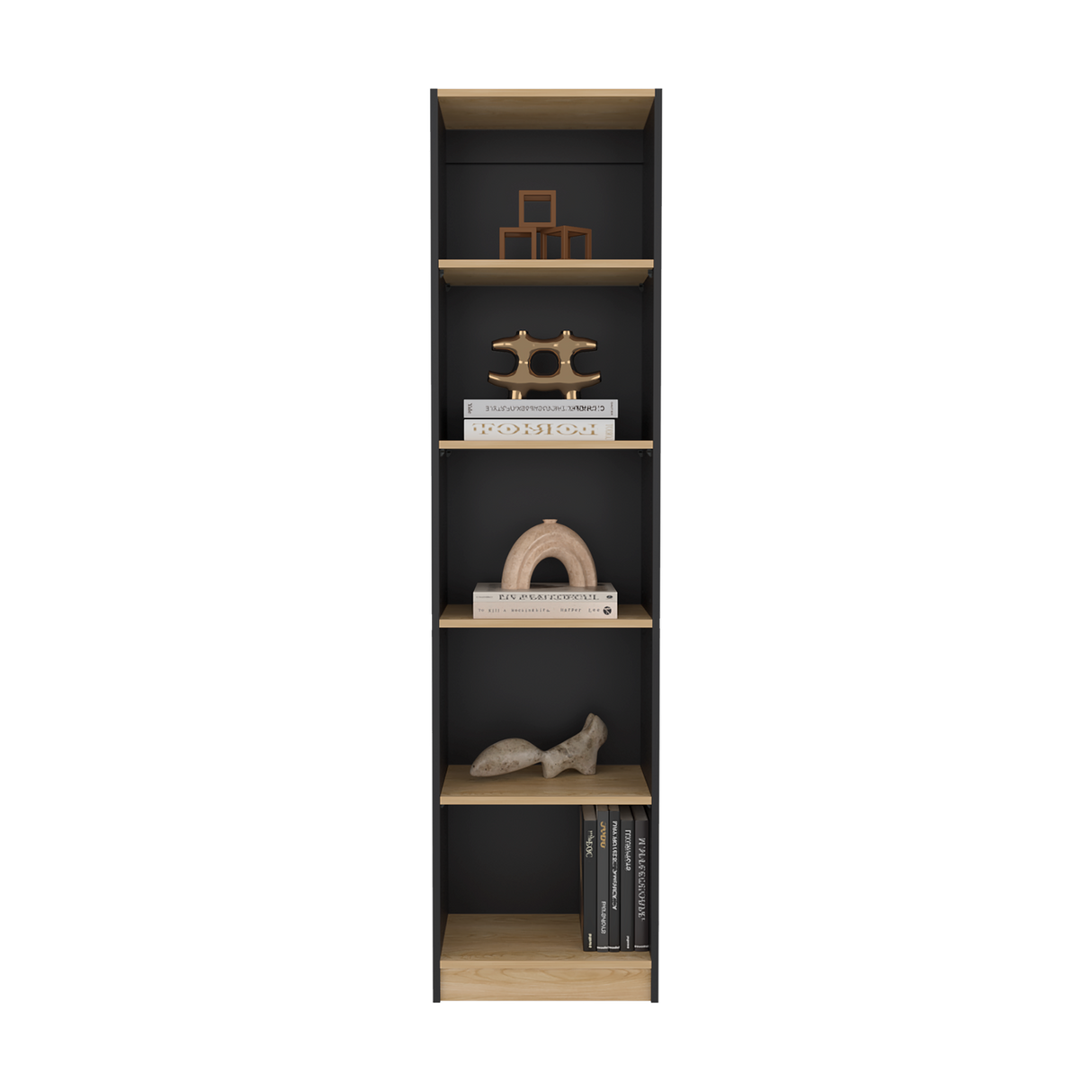 Estantería Home Wengue y Fresno 45x180.6cm Rectangular con Cinco Compartimientos y con Cuatro Entrepaños - BIBLIOTECAS Y ESTANTERIAS | Bylmo