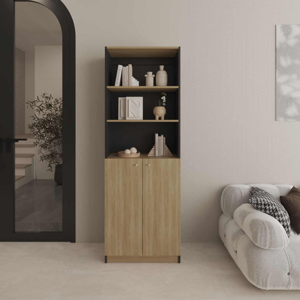 Estantería Home Wengue y Fresno 62.8x180.6cm Rectangular con Dos Puertas con Cinco Compartimientos y con Cuatro Entrepaños - BIBLIOTECAS Y ESTANTERIAS | Bylmo