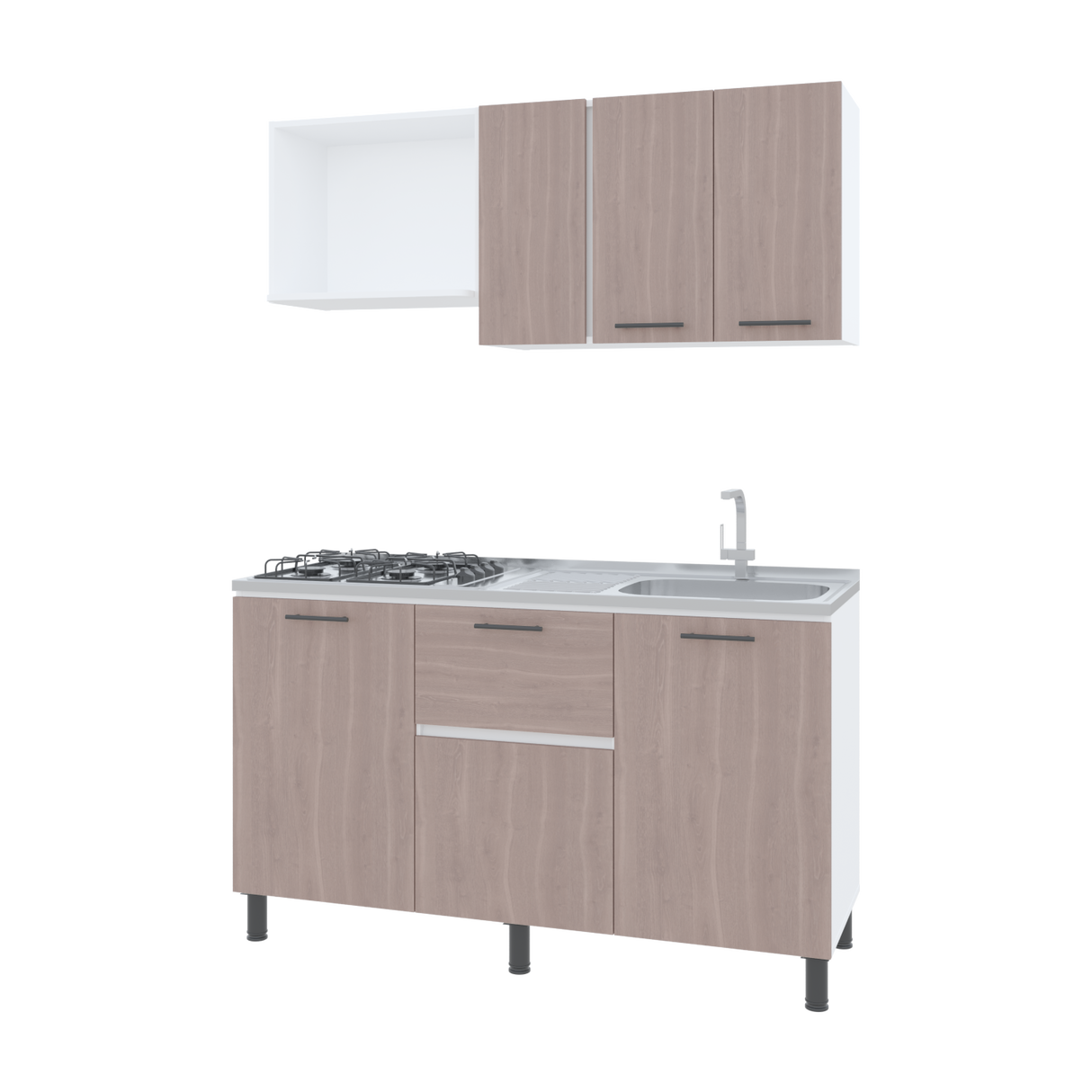 Cocina Paoli Bardolino y Blanco 150x60cm con Mesón de Acero Inoxidable y con Pozuelo Lado Derecho - COCINAS | Bylmo