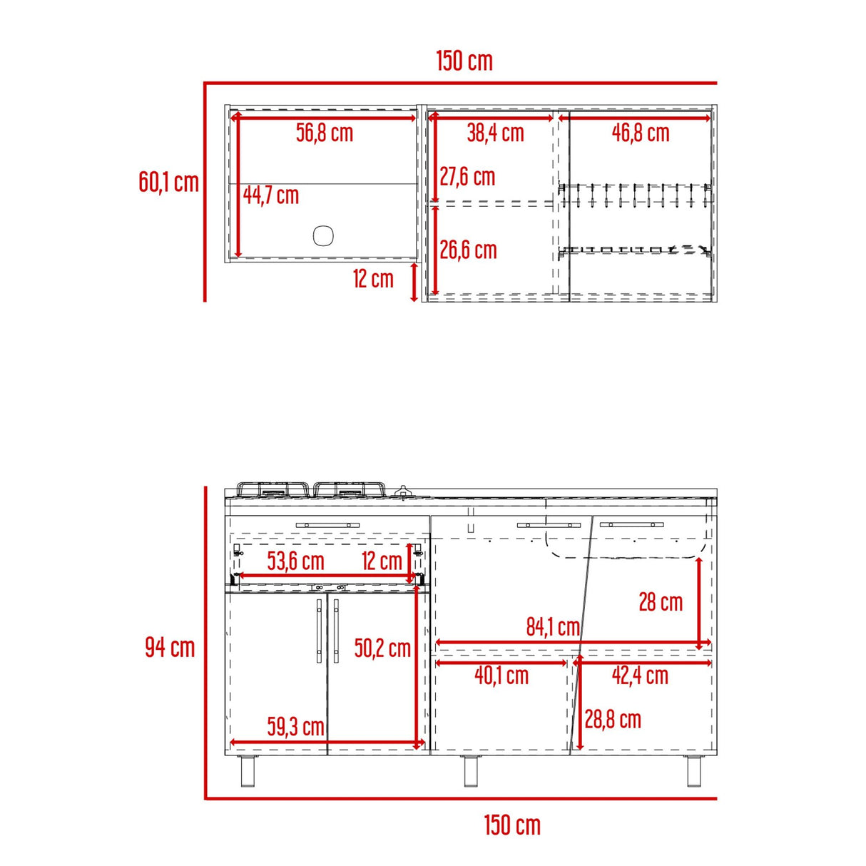 Cocina Emilia Fresno y Taupe 150x60.1cm con Mesón de Acero Inoxidable y con Pozuelo Lado Derecho - COCINAS | Bylmo
