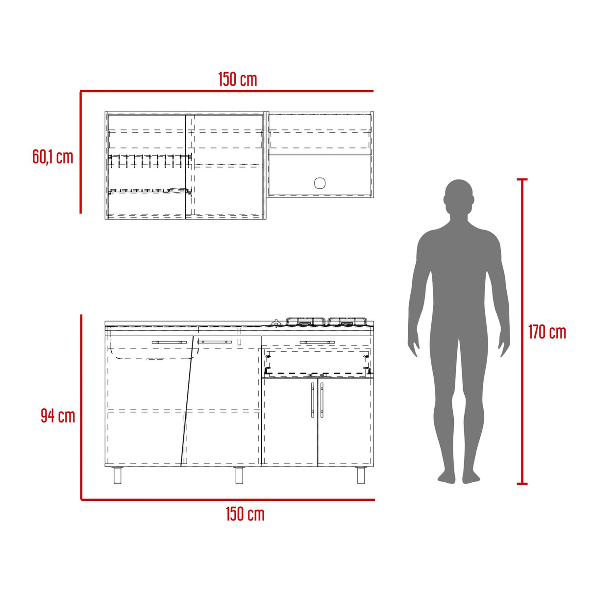 Cocina Emilia Fresno y Taupe 150x60.1cm con Mesón de Acero Inoxidable y con Pozuelo Lado Izquierdo - COCINAS | Bylmo