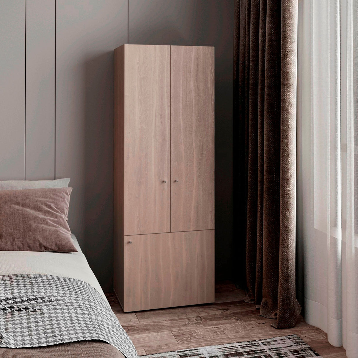 Closet Tuhogar Bardolino y Blanco 60x170cm con Cuatro Compartimientos y con Tres Puertas - CLOSETS | Bylmo