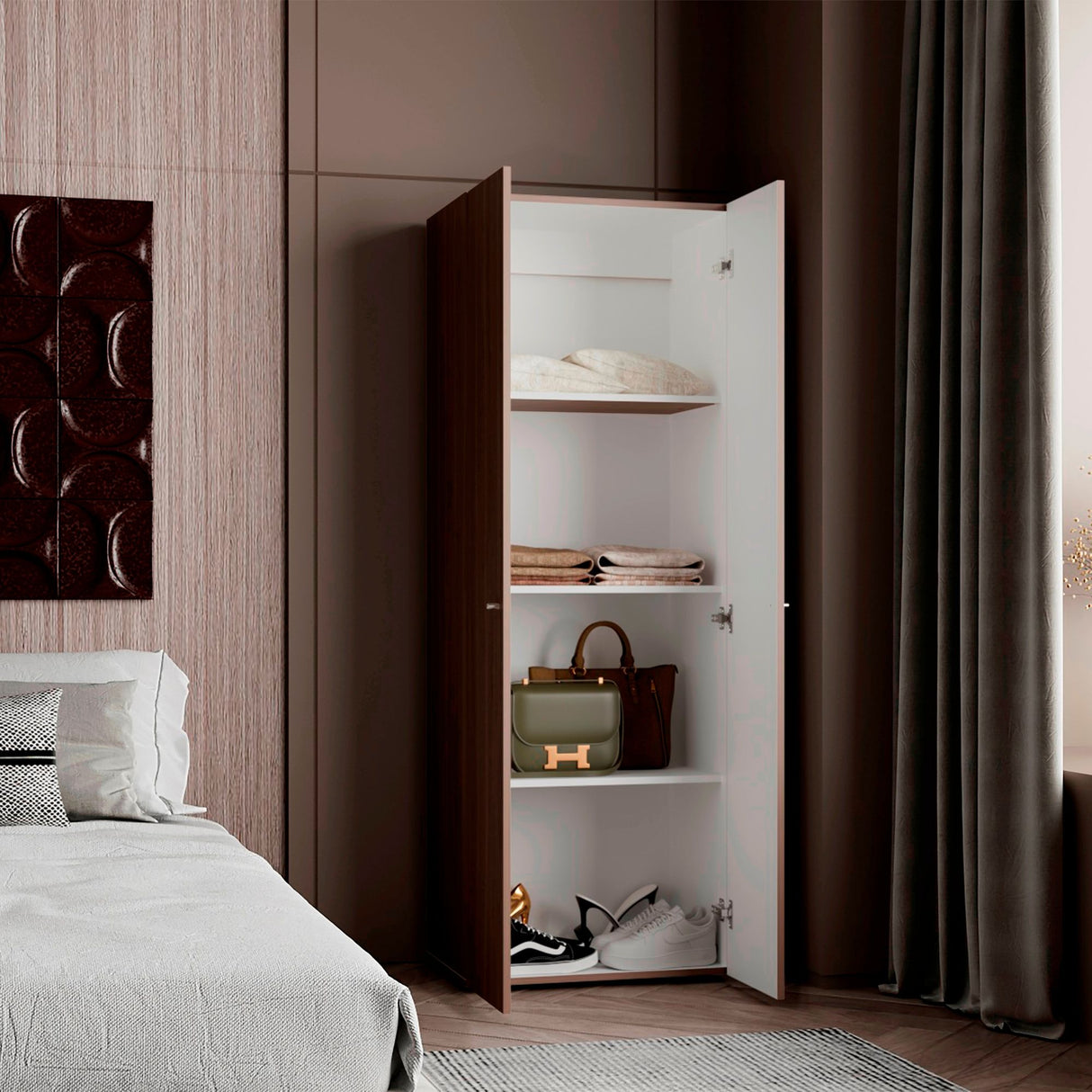 Closet Tuhogar Bardolino y Blanco 60x170cm con Cuatro Compartimientos y con Dos Puertas - CLOSETS | Bylmo