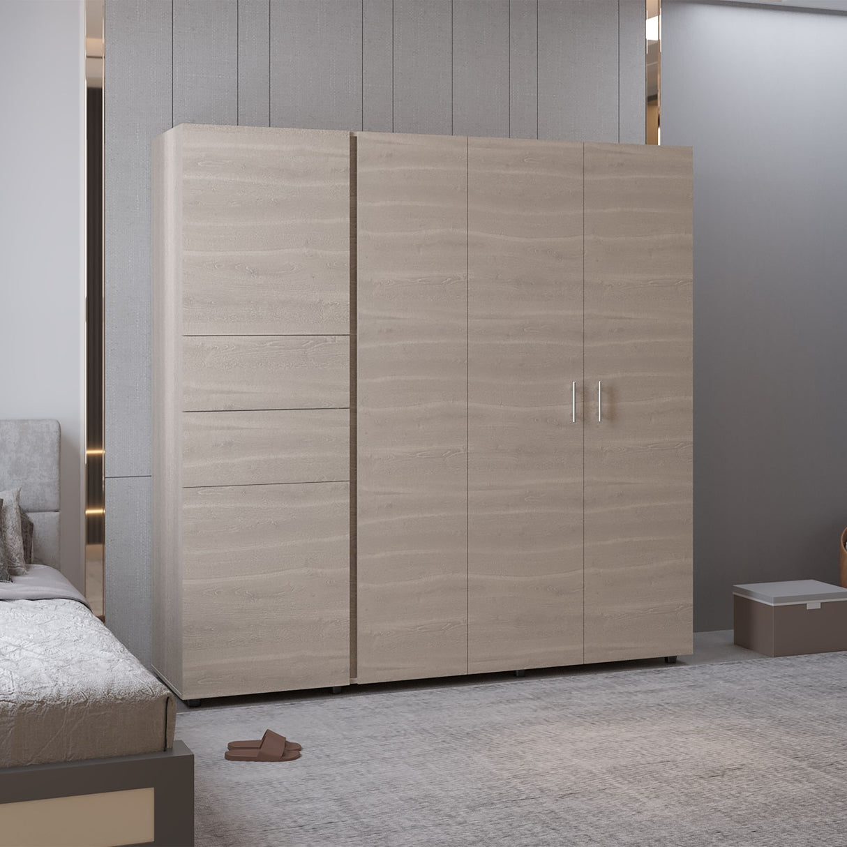 Closet Antalya Bardolino y Blanco 200.1x200cm con Diez Compartimientos y con Cinco Puertas - CLOSETS | Bylmo