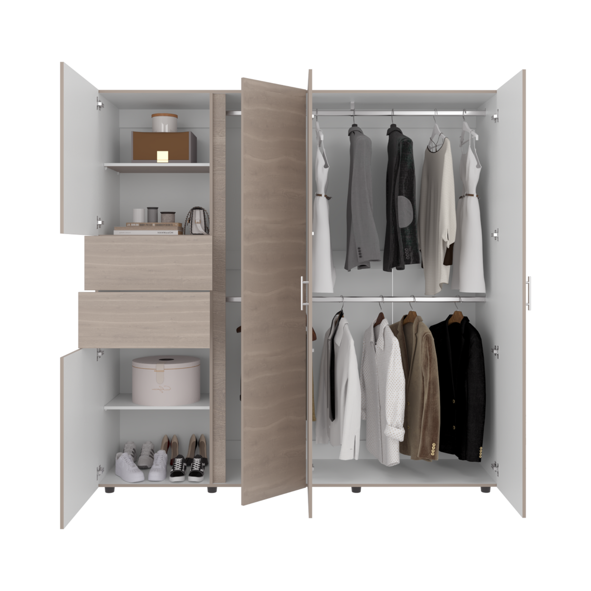 Closet Antalya Bardolino y Blanco 200.1x200cm con Diez Compartimientos y con Cinco Puertas - CLOSETS | Bylmo