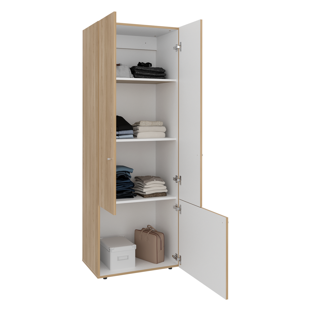 Closet Tuhogar Fresno y Blanco 60x170cm con Cuatro Compartimientos y con Tres Puertas - CLOSETS | Bylmo