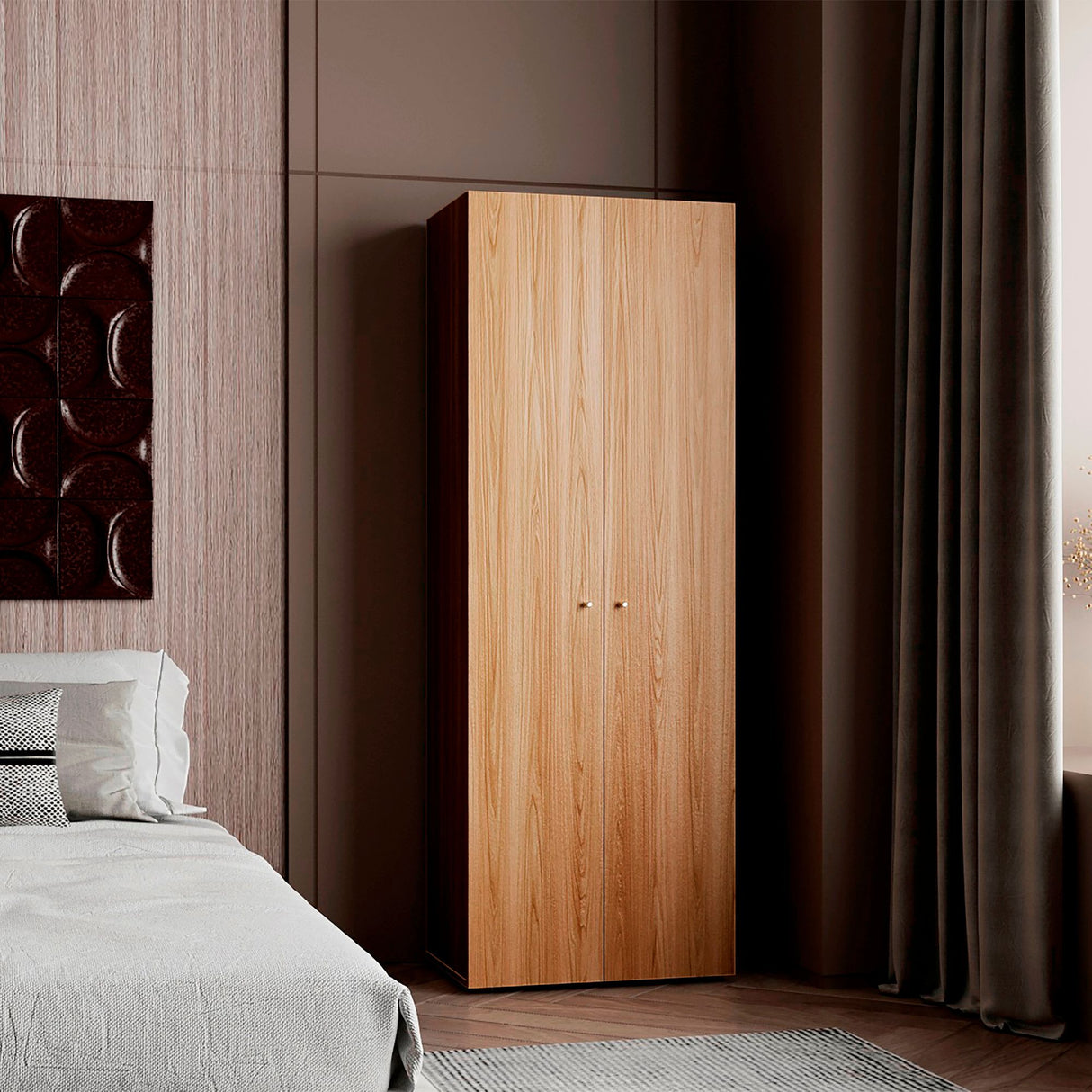 Closet Tuhogar Fresno y Blanco 60x170cm con Cuatro Compartimientos y con Dos Puertas - CLOSETS | Bylmo