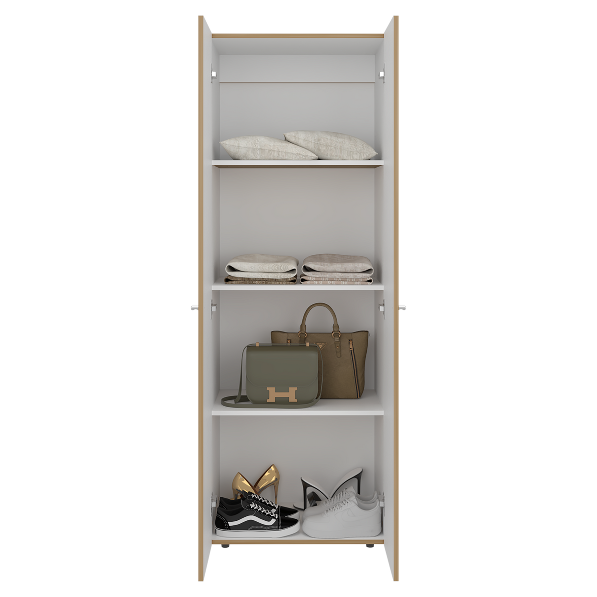 Closet Tuhogar Fresno y Blanco 60x170cm con Cuatro Compartimientos y con Dos Puertas - CLOSETS | Bylmo
