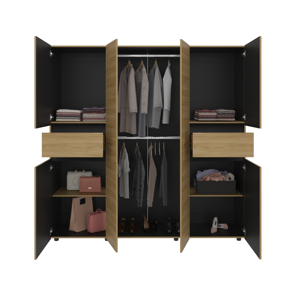 Closet Berino Fresno y Wengue 200x200cm con Diez Compartimientos y con Seis Puertas - CLOSETS | Bylmo