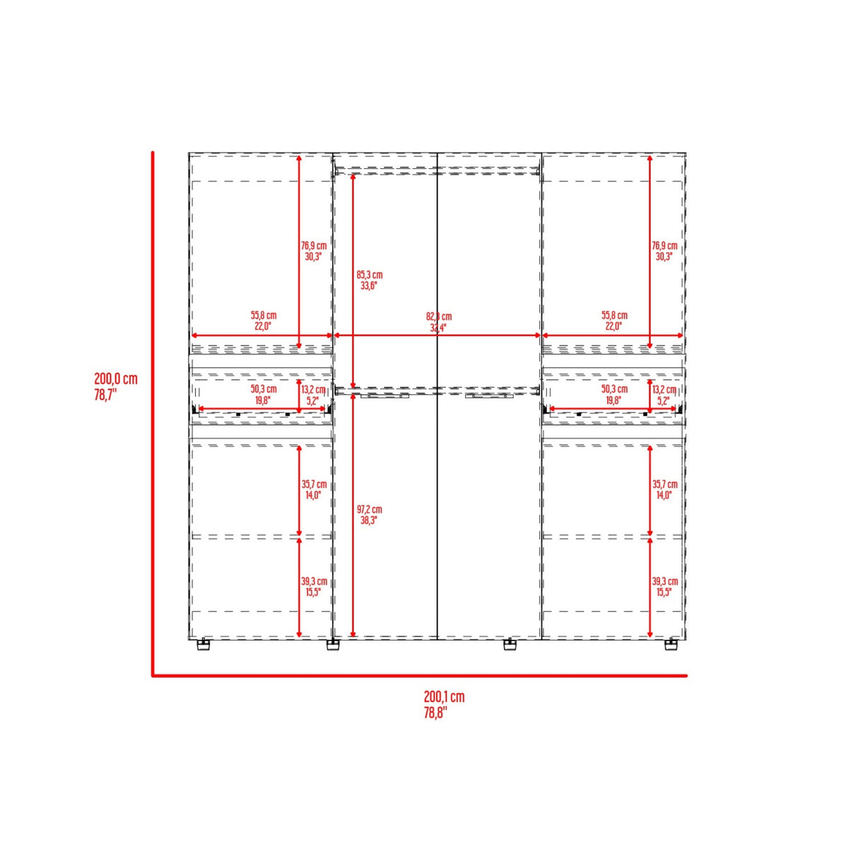 Closet Berino Fresno y Wengue 200x200cm con Diez Compartimientos y con Seis Puertas - CLOSETS | Bylmo