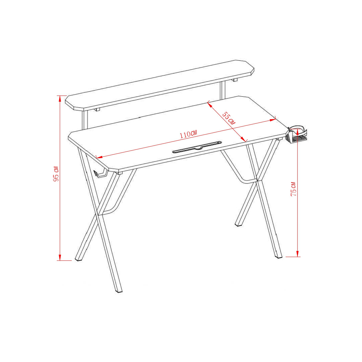 Escritorio Gamer Black Negro y Fibra de Carbono 55x110cm sin Cajones - ESCRITORIOS | Bylmo