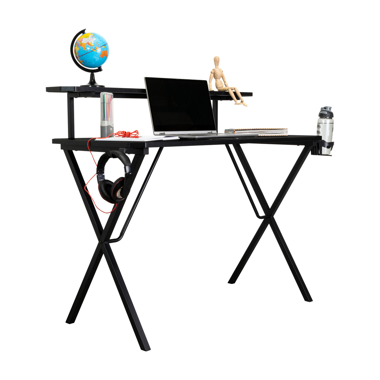 Escritorio Gamer Black Negro y Fibra de Carbono 55x110cm sin Cajones - ESCRITORIOS | Bylmo