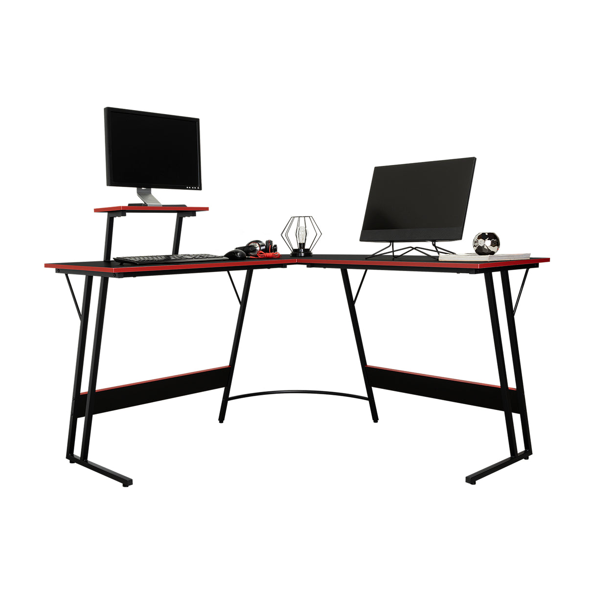 Escritorio Gamer en L Carbon Racer Negro y Rojo 130x130cm sin Cajones - ESCRITORIOS | Bylmo