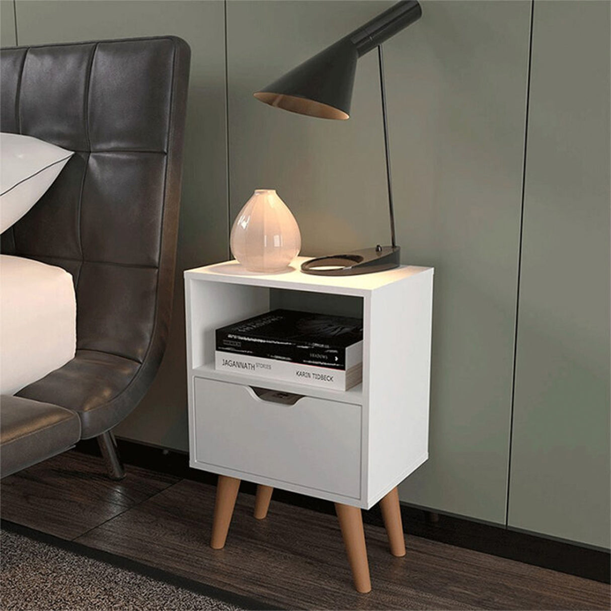 Combo 2 Mesas de Noche Essen Blanco 25.8x54cm con Un Cajon y un Compartimiento - MESAS DE NOCHE | Bylmo