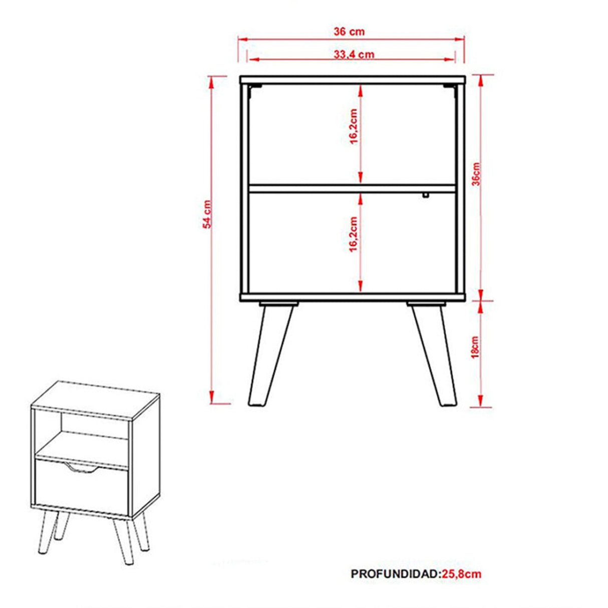 Combo 2 Mesas de Noche Essen Blanco 25.8x54cm con Un Cajon y un Compartimiento - MESAS DE NOCHE | Bylmo