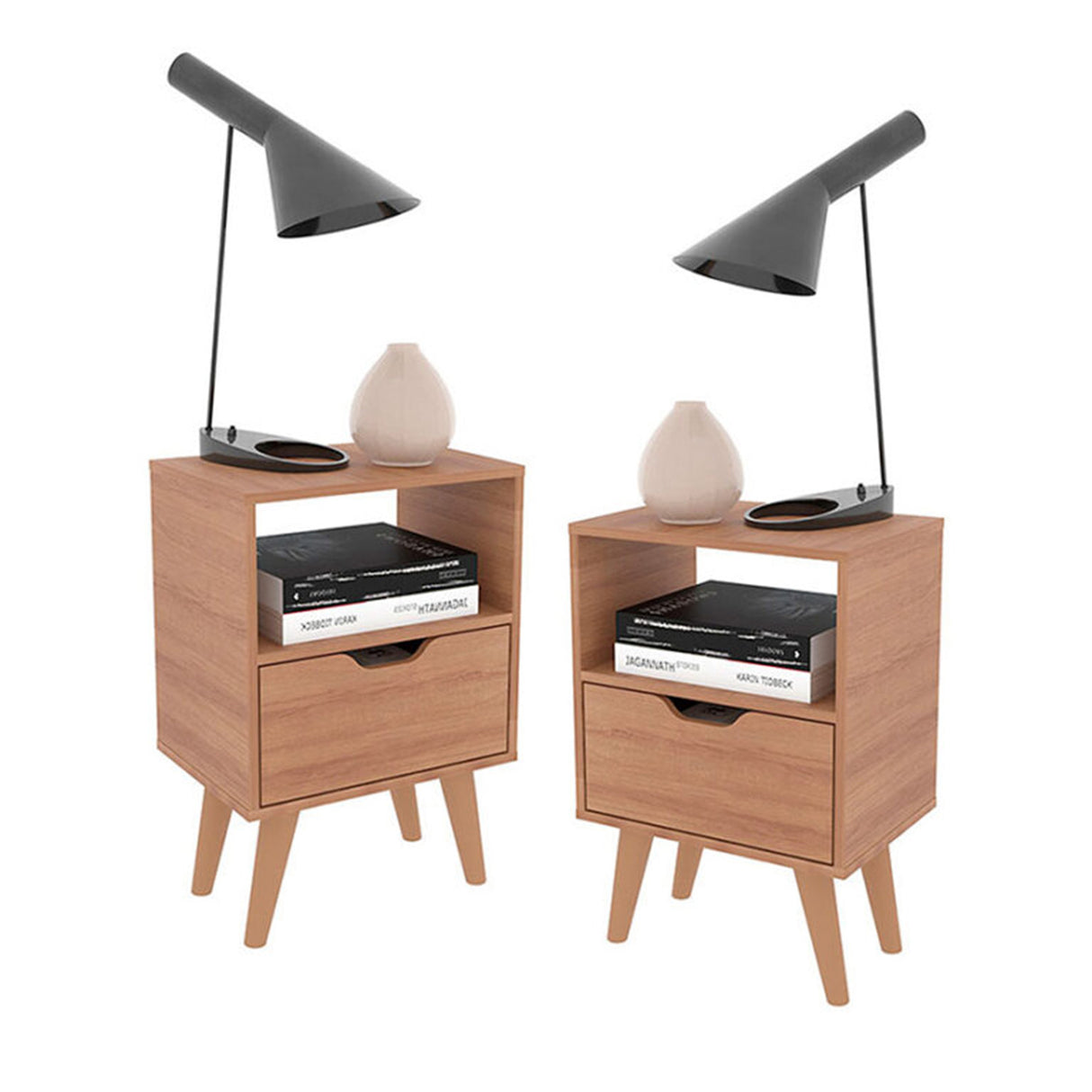 Combo 2 Mesas de Noche Essen Almendra 25.8x54cm con Un Cajon y un Compartimiento - MESAS DE NOCHE | Bylmo