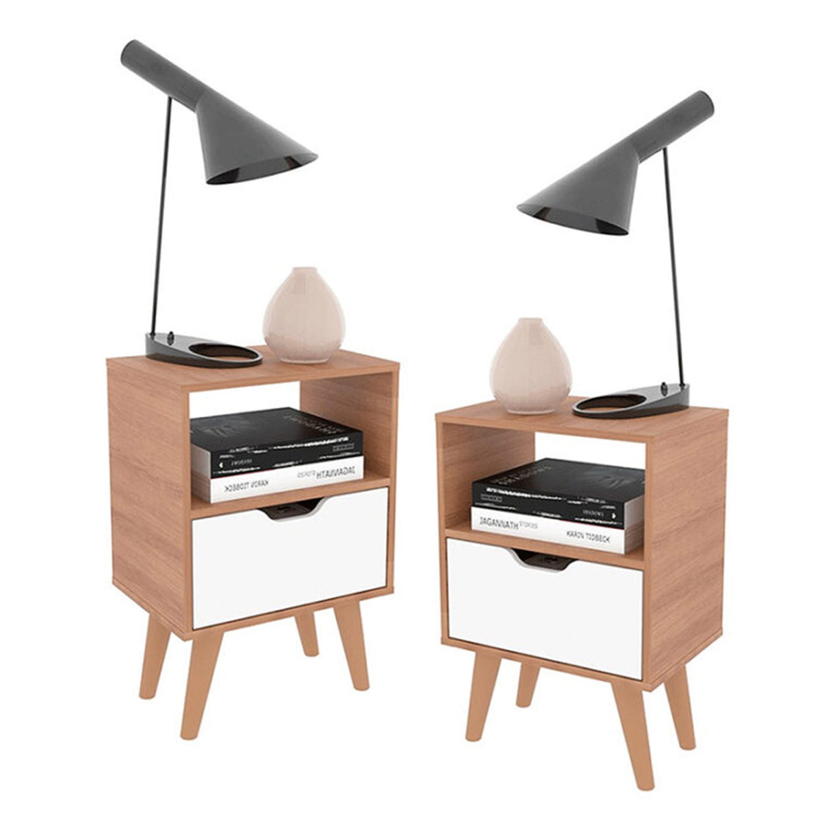 Combo 2 Mesas de Noche Essen Blanco Almendra 25.8x54cm con Un Cajon y un Compartimiento - MESAS DE NOCHE | Bylmo