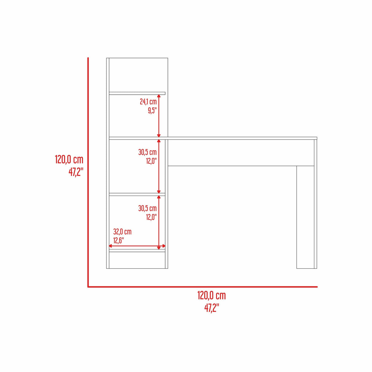 Escritorio Vilna Cemento 120x120.6cm con Organizador de Libros - ESCRITORIOS | Bylmo